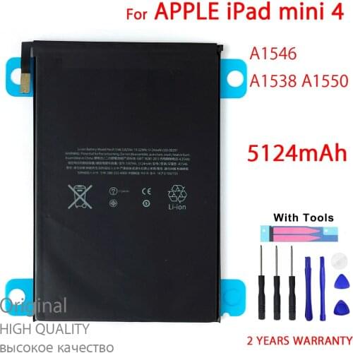 100% New High quality Battery For iPad Mini 4 Mini4 A1538 A1546 A1550 5124mAh Tablet New Batteries With Tools+Tracking number
