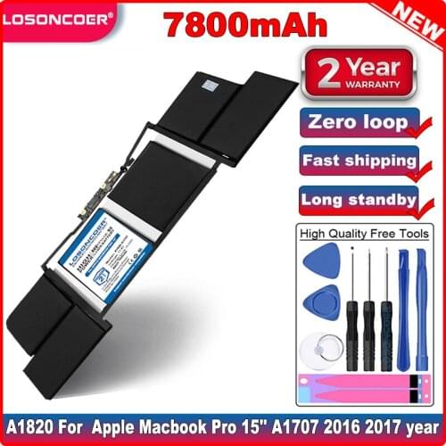 LOSONCOER 7800mAh Laptop Battery A1820 for Apple Macbook Pro 15'' Touch Bar A1707 2016 2017 Year MLH32CH/A MLW82CH/A Battery