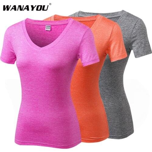 WANAYOU Quick Dry Womens Sport Shirt,Breathable Fitness Running T-shirt V-neck Tight Short Sleeve Shirts,Sports Wear for Women