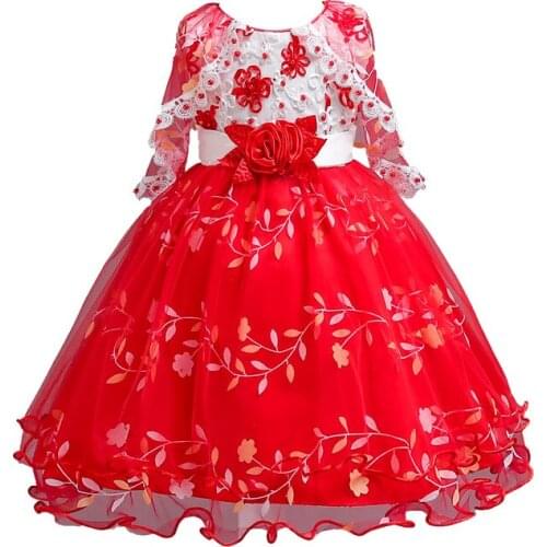 Flower Girls Dresses Kids Lace Applique Bodice Tulle Party Wedding Dress Formal Girls Clothing