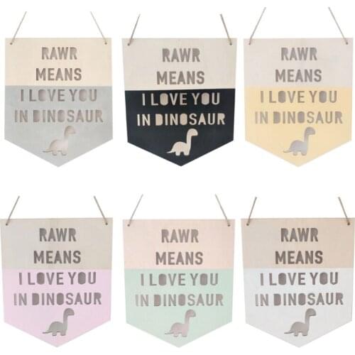 Wooden Dinosaur Slogan Banner Garland Kids Room Decoration Ornament Wall Hanging Y5JC