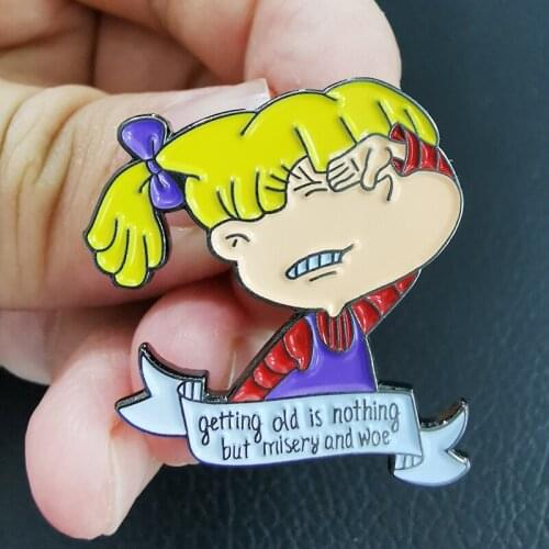 Adorable Cartoon Girl Enamel Pin Getting Old Is nothing but misery and woe Brooch Jewelry