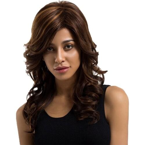Natural Curly Long Layered Wig for Women Human Hair Wig with Oblique Fringe Layered Lady Hairpieces Cosplay Wig