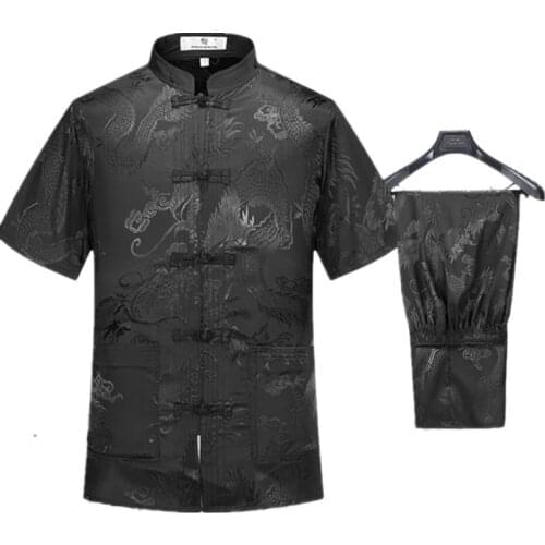 1 set short sleeve tai chi clothing china dragon embroidery Tang suit martial arts kung fu wingchun clothing S M L XL XXL XXXL
