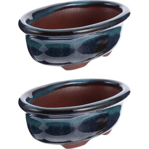 2pcs Chinese Style Bonsai Flowerpot Ceramic Craft Plant Pot Planter Home Decor