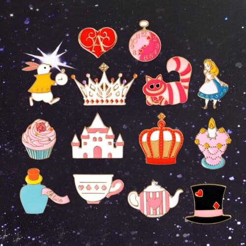 Little Girl Gift Alice in Wonderland Pin Brooch Button Badges Cute Tea Party,Alice,Queen of Heart ,CupcakeColorful Accessories