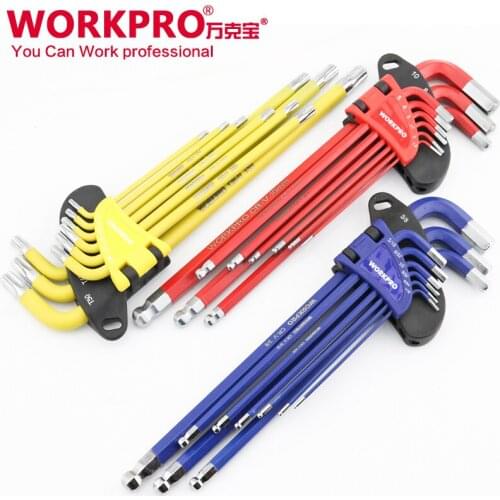 WORKPRO Wrench Key Set 9Pcs Universal Hex Torx Ball Head Star Shape Long Arm/Short Arm Precise Metric Imperial Wrench Kit