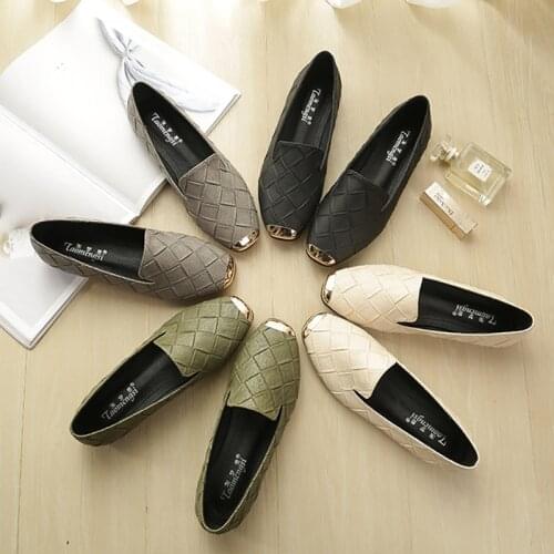 2021 new womens flat shoes large Lefu shoes Plaid knitting shallow mouth leisure fashion soft soled shoes