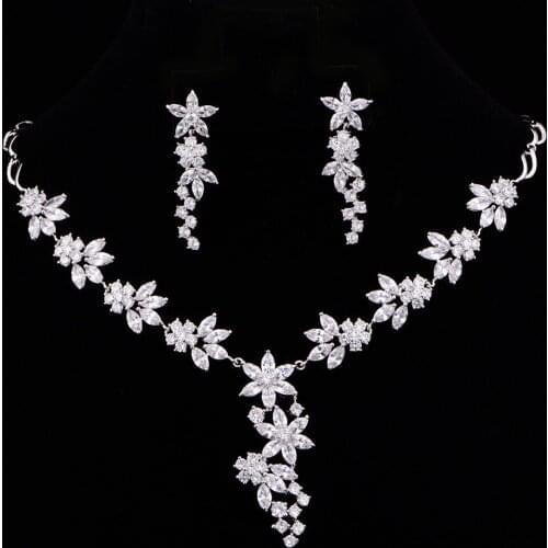 New Arrival Unique Star Cubic Zirconia Necklace Set For Bride Party Jewelry Set Bride Necklace Earrings CZL-6166