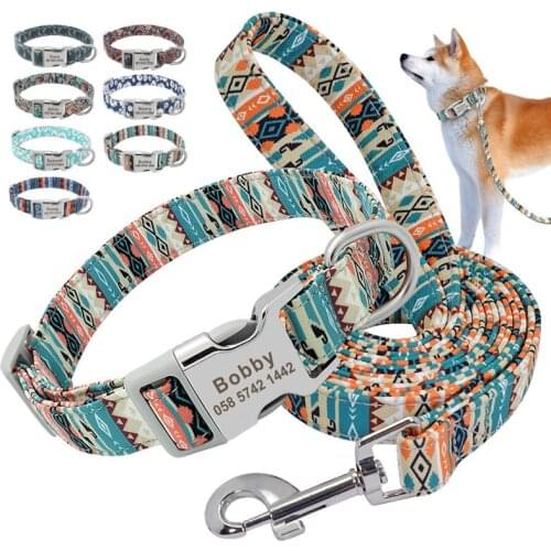 Ainolway Pet Collar Nylon Personalized Dog Puppy Collar and Leash Pet ID Tag Nameplate Collar for Small Medium Large Dogs Collar