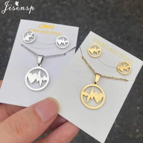 Romantic Heartbeat Necklace Earrings Women Love Heart Necklaces & Pendants Nurse Doctor Lover Gifts Stainless Steel Jewelry Set