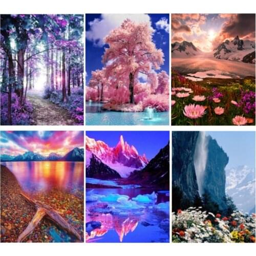 Landscape Forest Color Mushroom House Snow mountain 5D square Diamond Embroidery Diamond Painting Cross Stitch Mosaic Decoration