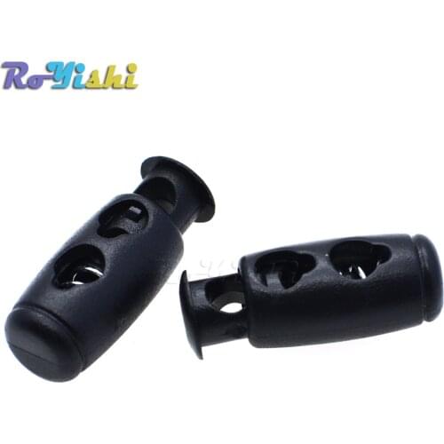 2 Holes Plastic Cord Lock Cylinder Barrel Toggle Stopper Toggle Clip Black