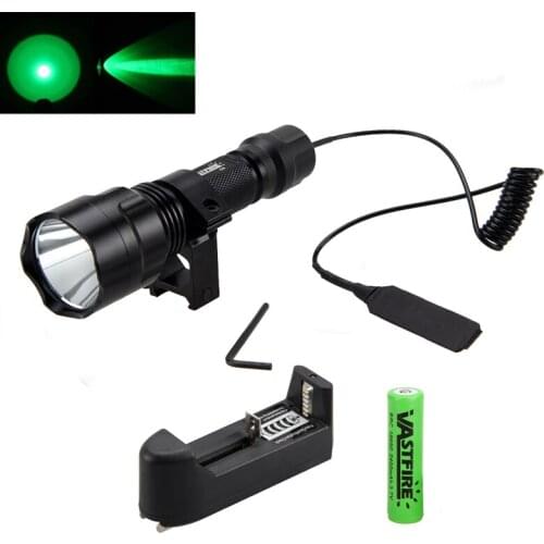 VASTFIRE 600lm Q5 Green Lanterna Portable Led Tactical Flashlight+Gun Rifle Mount+Remote Switch +18650 Rechargeable Battery
