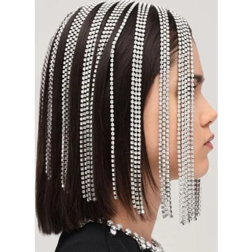 Luxury Long Tassel Shiny Rhinestone Hair Chain Headpiece Accessories for Women Crystal Hair Hoop Headband Head Chain Jewelry