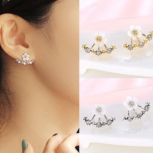 Womens Flower Earrings Zircon Ear Jacket Korean Style Copper Ear Studs Earrings orecchini Jewelry pendientes aretes de mujer