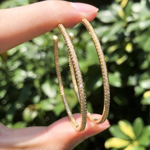 2019 New Gold Copper White AAA Cubic Zirconia Simple Big Round Earrings Fashion Female Party Gift For Womens Fashion jewelry