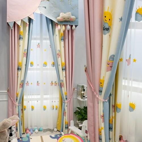 Pink Star Girl Childrens Curtains for Living Dining Room Bedroom Curtain Korean Cartoon Shading Girl Tulle Princess Style New