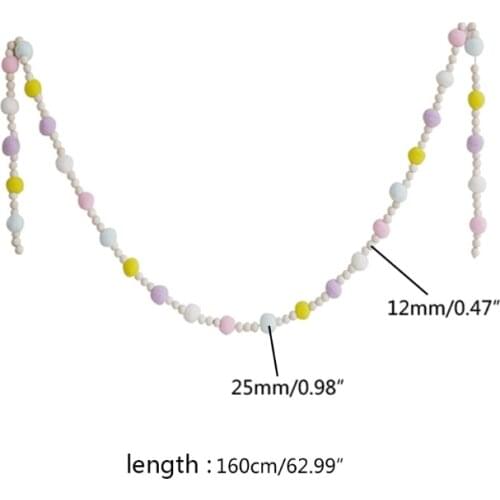 W3JE Nordic Kid Baby Room Decoration Wooden Beads Hair Balls String Hanging Ornaments Children Room Pendants