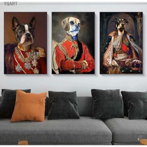 Dog in Military Uniform Canvas Paintings on the Wall Art Posters And Prints Classical Animals Dog General Art Pictures Cuadros