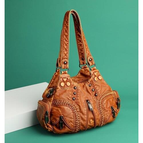 Fashion Soft PU Leather Pure Color Shoulder Messenger Bags For Women Casual Pure Color Ladies Large Capacity Crossbody Handbags