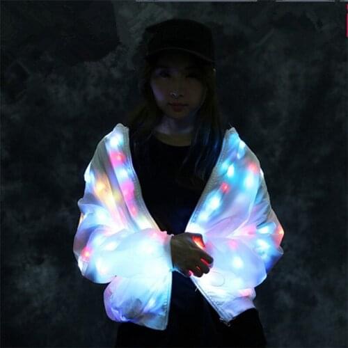 LZ49 Ballroom dance led costumes christmas party wears Baseball clothe women luminous glowing stage singer colorful light jacket