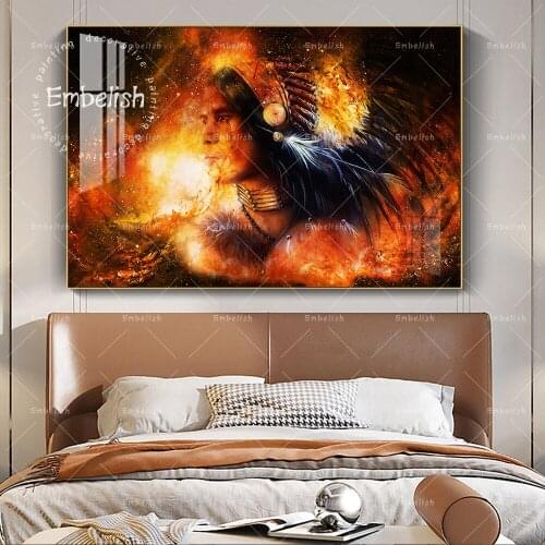 Embelish 1 Pieces Indian Warrior In Cosmic Space Cool HD Wall Posters For Living Room Canvas Oil Painting Home Decor Pictures