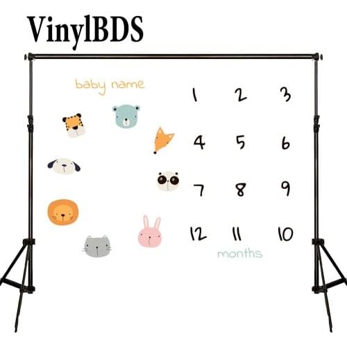 VinylBDS Baby Milestone Blanket Fabric Photography Backdrops Monthly Cartoon Animals Backgrounds for Personalized Baby Shower