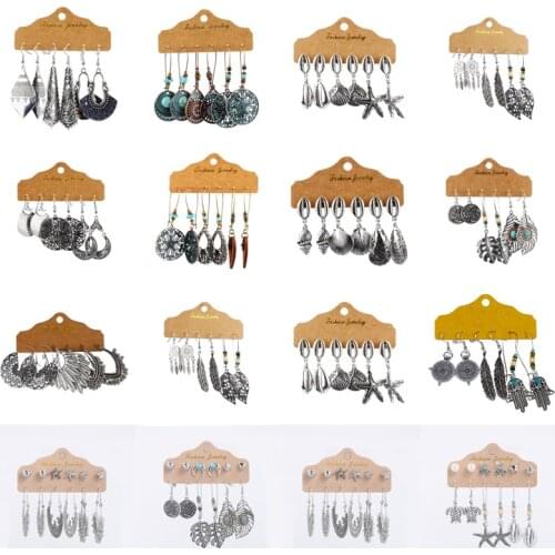 Vintage Ethnic Earrings Long Leaf Tassel Bohemia Bride Earrings Set Wedding Water Drop Earrings Women Fashion Statement Jewelry