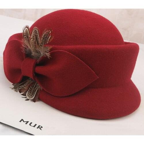 Lady Fedoras Wool Hat Woman Autumn Winter Dome Cap Female Fashion Elegance Wool Cap Flowers Decorate Leisure Dome Cap B8957