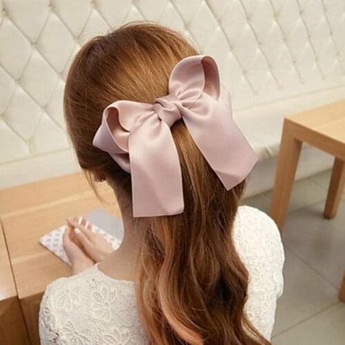 Women Fashion Hair Clips Barrette Ponytail Holder Korean Satin Ribbon Bowknot Hair Rubber Bands Hair Accessories