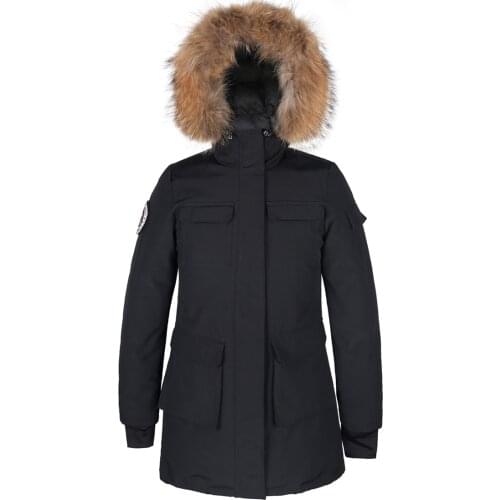 Womens Winter New Down Parkas Lesmart Fur Collar Hooded Long Down Coat Thick Female Fashion Outerwear Pocket Puffer Jackets