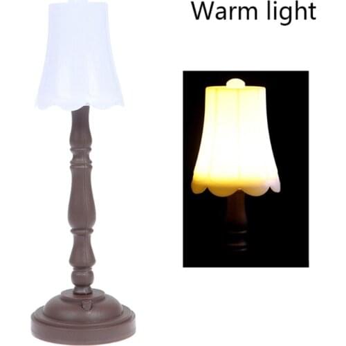 1:12 Dollhouse Miniature Furniture Lampshade Table Lamp with LED Light Model Decoration Kids Pretend Play Toy