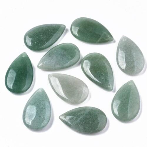 10pcs Natural Green Aventurine Charms Teardrop Pendants for Jewelry Making Earring Necklace Accessories 29.5*18*6mm Hole 0.8mm