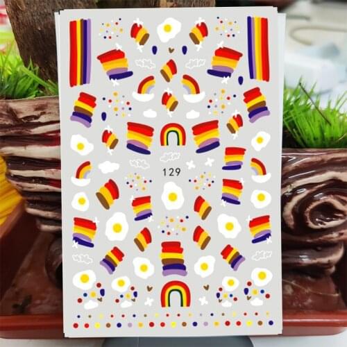 3D Nail Sticker Decals Self-adhesive Stickers for Nails Rainbow Poached Egg Love Stickers for Manicure Nail Art Decoration
