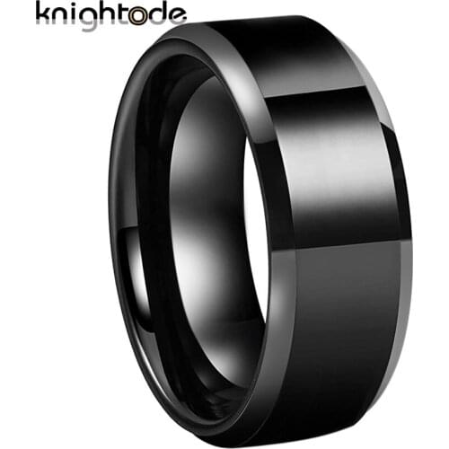 6mm 8mm Black Tungsten Carbide Engagement Ring For Simple Men Women Wedding Band Beveled Edges Polished Shiny Comfort Fit
