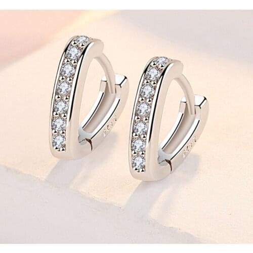 925 Sterling Silver Cubic Zircon Geometric Stud Earring For Women Girls Fashion Jewelry Pendientes Accessories eh870