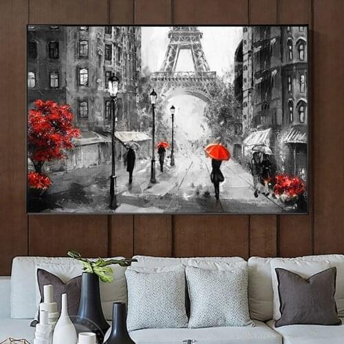 Abstract Oil Canvas Painting Pedestrian Paris Eiffel Tower Landscape Poster Print Wall Art Picture for Living Room Decor Cuadros