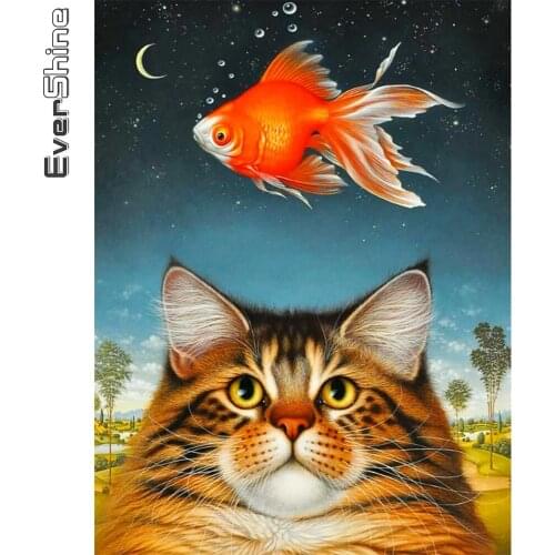Evershine New Arrival Diamond Mosaic Cat Animal Diamond Painting Fish 5D DIY Embroidery Full Layout Wall Decoration Gift