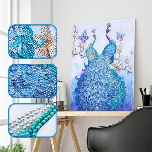 5D DIY Diamond Painting Cross Stitch Animal Peacock Partial Diamond Embroidery Special Shaped Diamond Painting Rhinestone