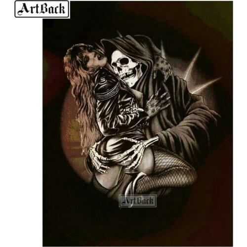 ARTBACK 5d diy diamond painting skull couple full square / round scenery rhinestone mosaic canvas diamond art crafts sticker