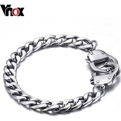 Vnox Handcuff Bracelet for Women Men Promise Jewelry Stainless Steel Chain Black Gold Color