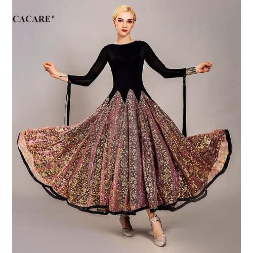 CACARE Ballroom Dance Competition Dresses Tango Waltz Dress Flamenco Standard Dance Dresses D0735 Big Hem Mesh Sleeve
