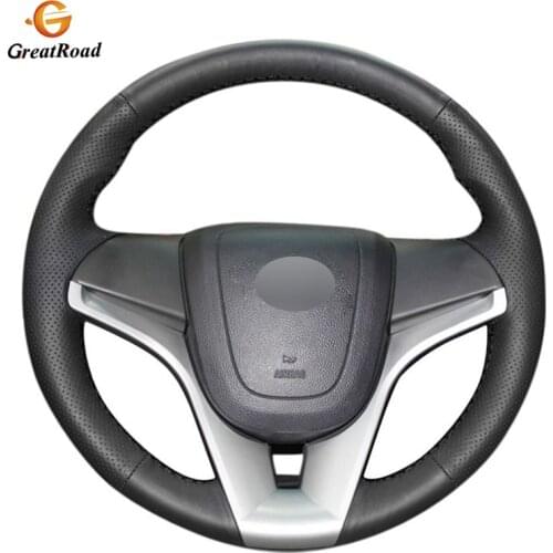 Handsewing Black Genuine leather Steering Wheel Covers for Chevrolet Cruze 2009-2014 Aveo Orlando Holden Cruze Ravon R4