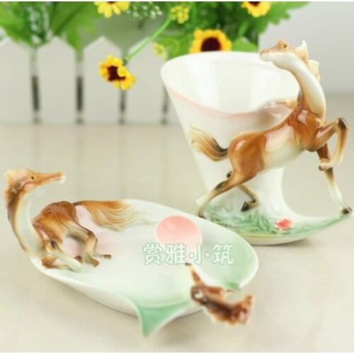 Colored Enamel Horse Coffee cup suit European fashion design ceramic cup valentine gift