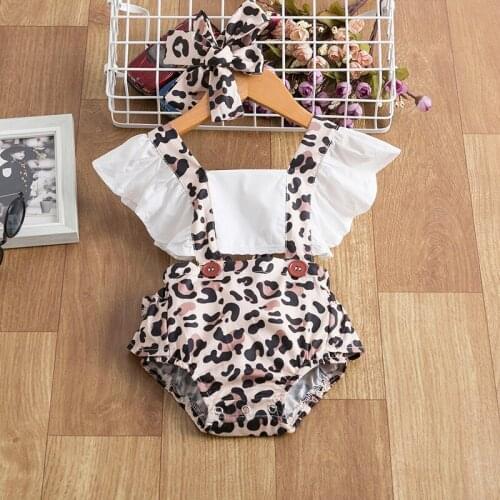 Toddler Clothes Leopard Printed Romper Flying Sleeve Tops Jumpsuit Baby Birthday Bodysuit Infant Girls Casual Romper
