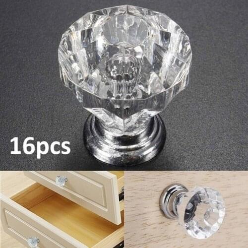 16/30/60Pcs 30mm Crystal Glass Door Knobs Practical Handles Cupboard Drawer Cabinet Furniture Kitchen Handle Knob Hardware Kit