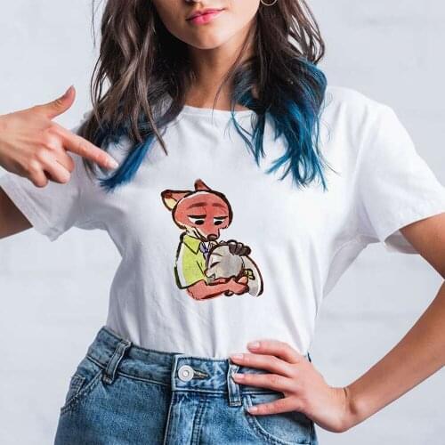 Fashion T-shirt Women Tops Casual Short Sleeve Rabbit Judy Fox Nick Print Looes Disney Zootopia Girls T-shirt Tops New Harajuku
