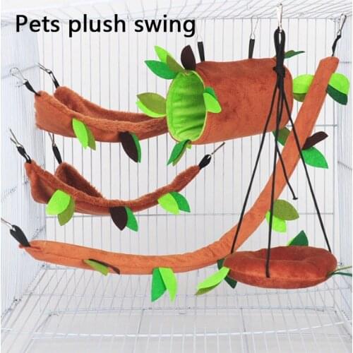 Pet Hammock Flannel Drill Barrel Hamsters Nest Guinea Pigs Small Pet Hanging Bed Comfortable Soft Cage Swing Accessories
