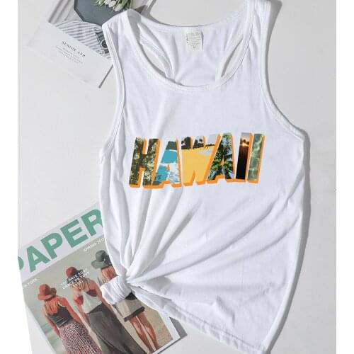 Hawaii Tops Women Hawaii Beach Tank Top Girls Plus Size Sunset Coconut Tree Summer Fashion Clothing 2021 Letters Print